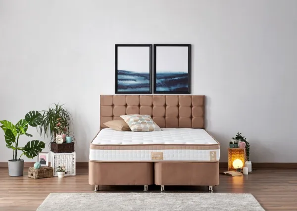 Double Mattress, Base & Headboard Latte - Light Brown (160 x 200)