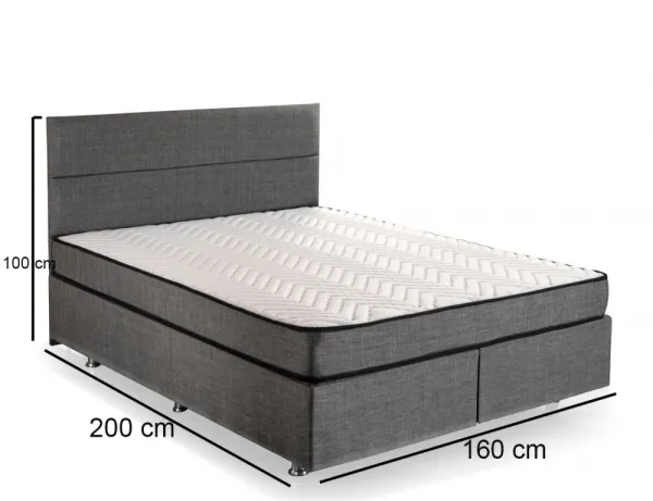 Double Mattress, Base & Headboard Silver - Grey (160 x 200)