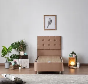 Single Mattress, Base & Headboard Latte - Light Brown (80 x 180)