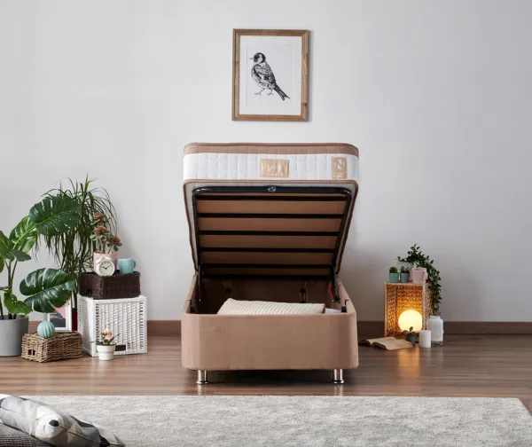 Single Mattress, Base & Headboard Latte - Light Brown (80 x 180)