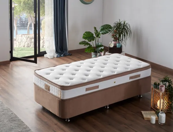 Single Mattress, Base & Headboard Latte - Light Brown (80 x 180)