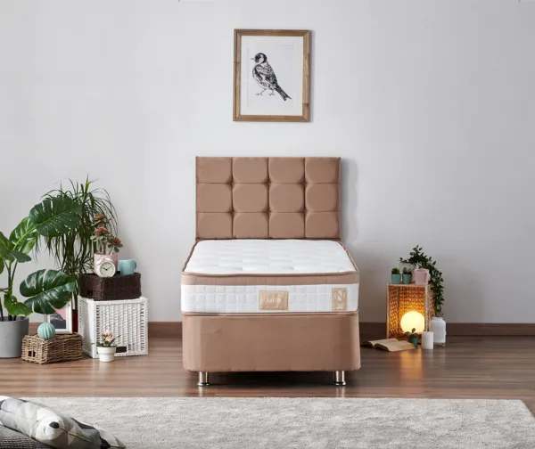 Single Mattress, Base & Headboard Latte - Light Brown (80 x 180)