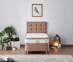 Single Mattress, Base & Headboard Latte - Light Brown (80 x 180)