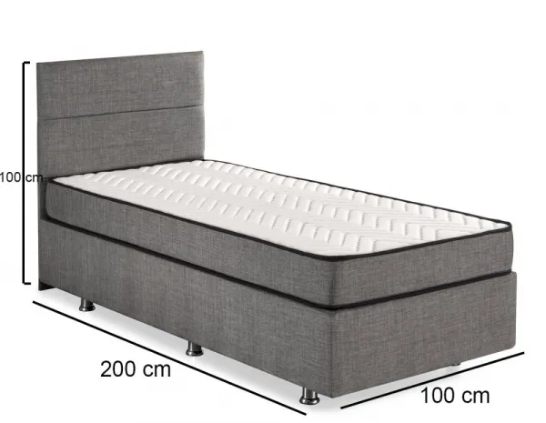Single Mattress, Base & Headboard Silver - Grey (100 x 200)