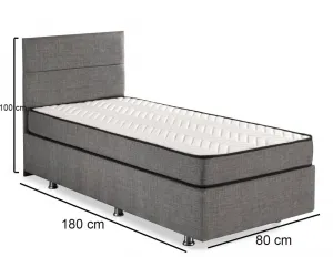 Single Mattress, Base & Headboard Silver - Grey (80 x 180)