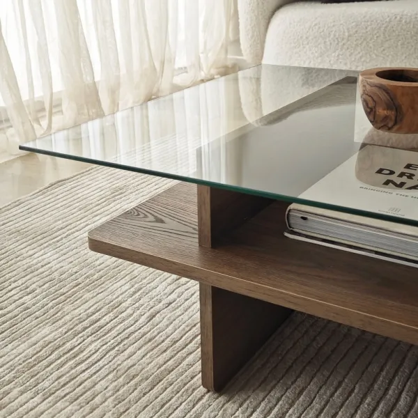 Konferenčný stolík Saga Rectangle - Walnut, Transparent