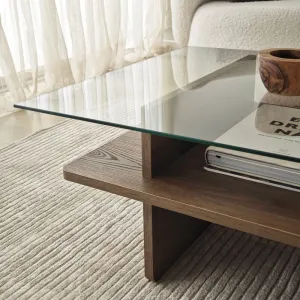 Konferenčný stolík Saga Rectangle - Walnut, Transparent