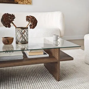 Konferenčný stolík Saga Rectangle - Walnut, Transparent