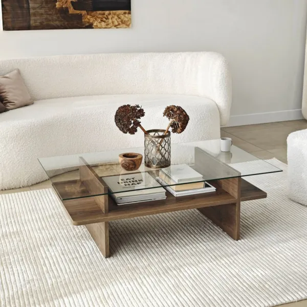 Konferenčný stolík Saga Rectangle - Walnut, Transparent