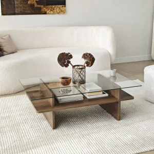Konferenčný stolík Saga Rectangle - Walnut, Transparent