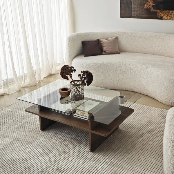 Konferenčný stolík Saga Rectangle - Walnut, Transparent