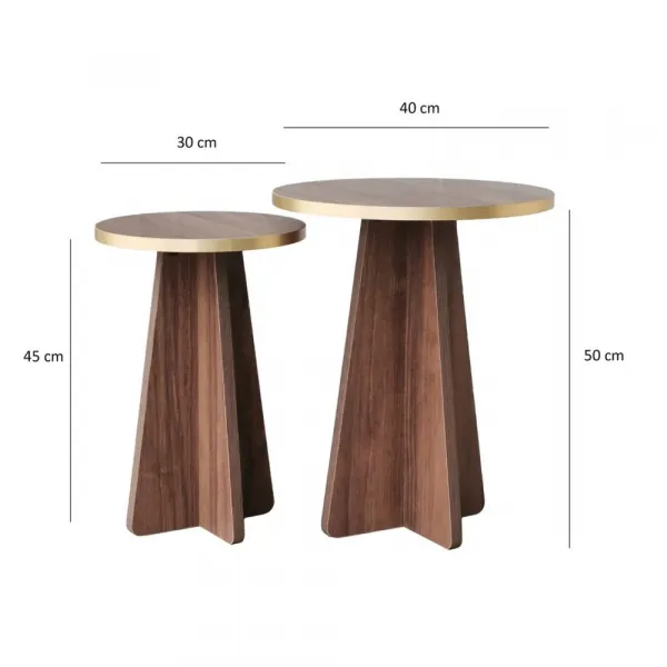 Súprava konferenčných stolíkov Mushroom 2 - Gold, Walnut