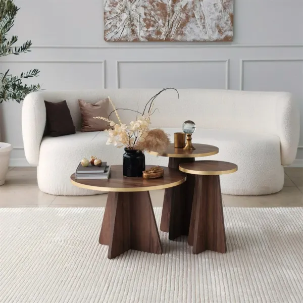 Súprava konferenčných stolíkov Mushroom 2 - Gold, Walnut