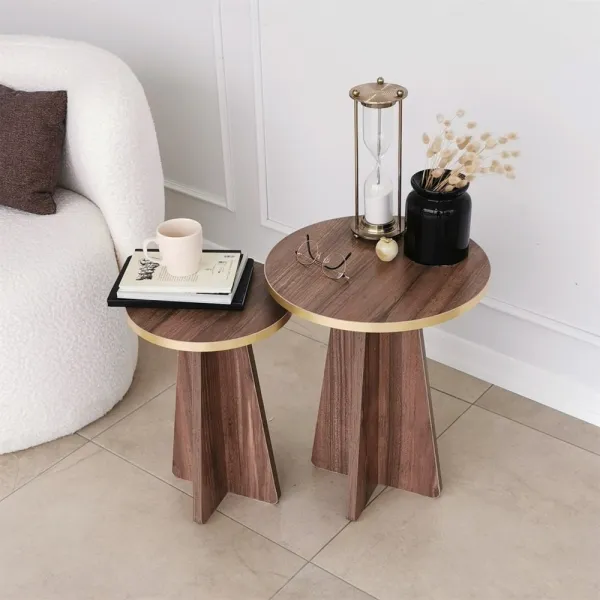 Súprava konferenčných stolíkov Mushroom 2 - Gold, Walnut