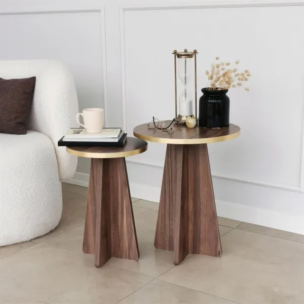 Súprava konferenčných stolíkov Mushroom 2 - Gold, Walnut