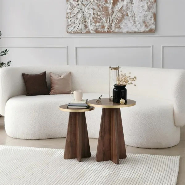 Súprava konferenčných stolíkov Mushroom 2 - Gold, Walnut