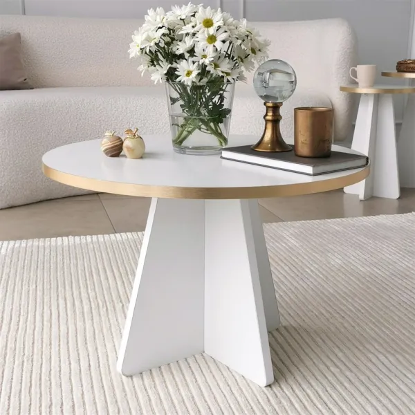 Konferenčný stolík Mushroom - Gold, White v2