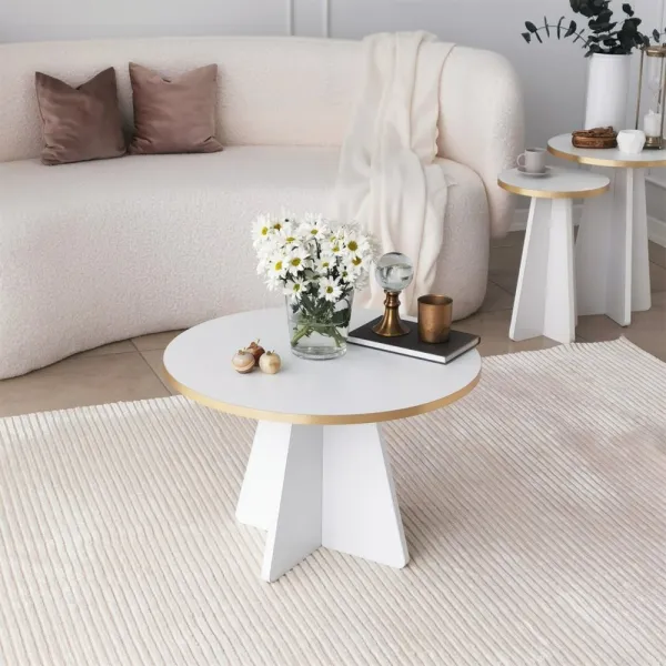 Konferenčný stolík Mushroom - Gold, White v2