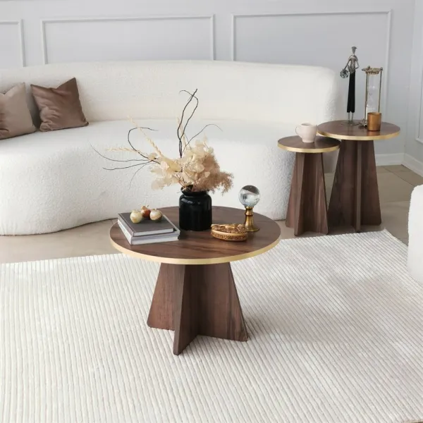 Konferenčný stolík Mushroom - Gold, Walnut v2