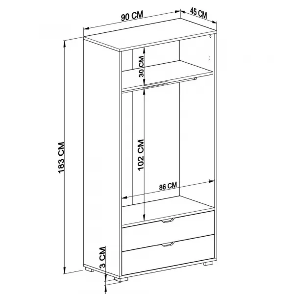 Šatníková skriňa 90 Cm 1600-015
