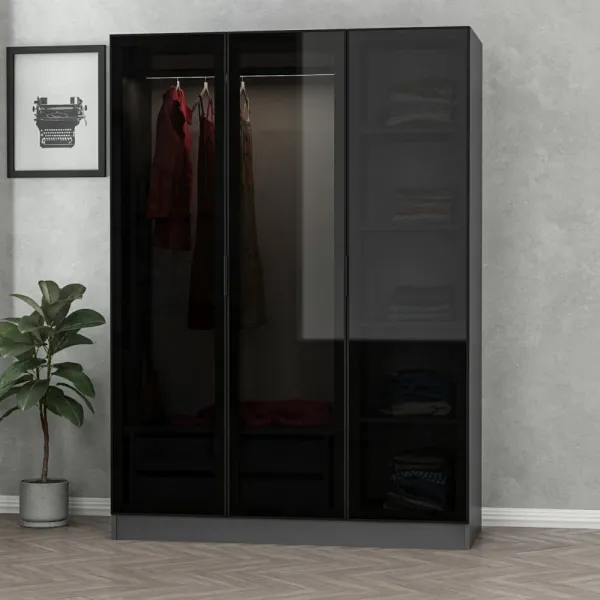 Šatníková skriňa Kale Anthracite Black - 2272