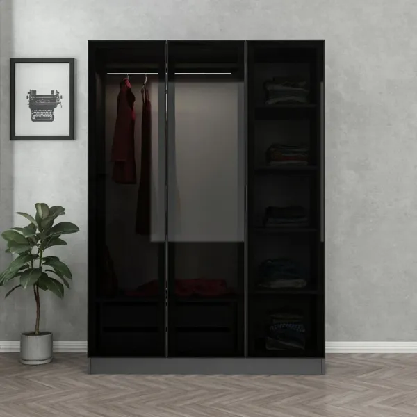 Šatníková skriňa Kale Anthracite Black - 2272