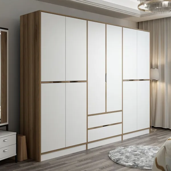 Kalune Design Šatní skříň Elina 270 cm bílá/ořech