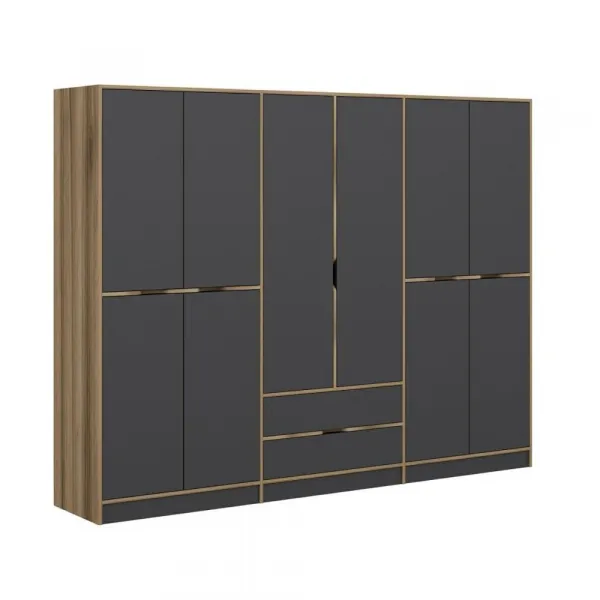 Kalune Design Šatní skříň Elina 270 cm grafit/ořech