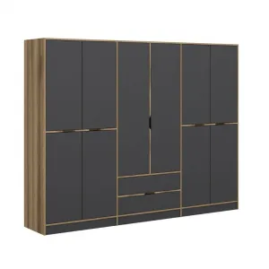 Kalune Design Šatní skříň Elina 270 cm grafit/ořech