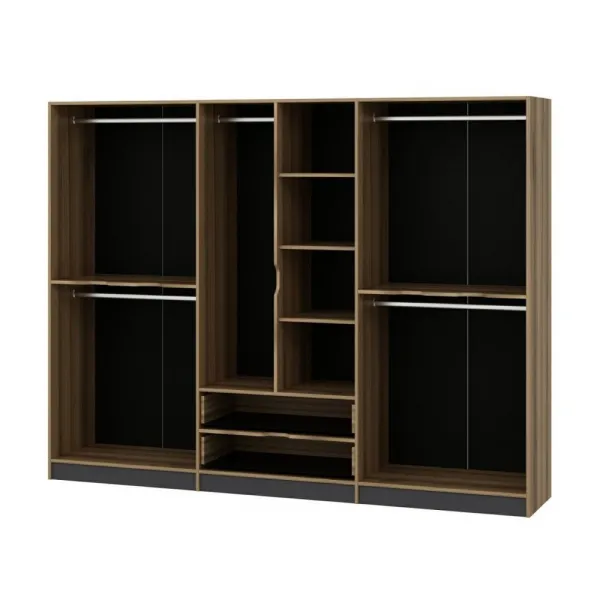 Kalune Design Šatní skříň Elina 270 cm grafit/ořech