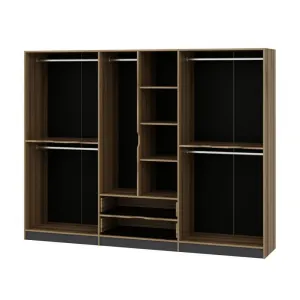 Kalune Design Šatní skříň Elina 270 cm grafit/ořech