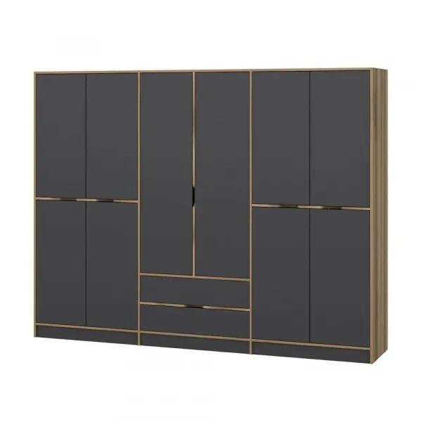 Kalune Design Šatní skříň Elina 270 cm grafit/ořech