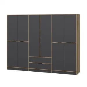 Kalune Design Šatní skříň Elina 270 cm grafit/ořech