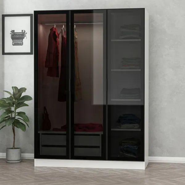 Šatníková skriňa Kale White Black - 2274