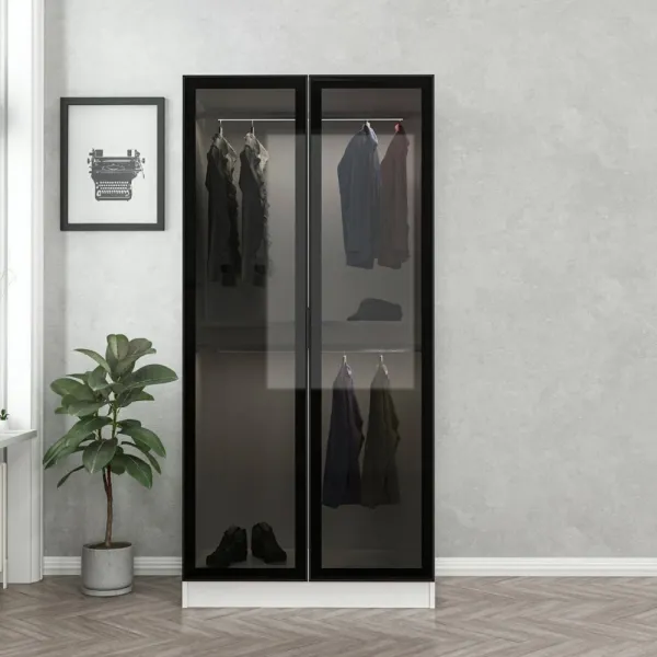 Šatníková skriňa Kale Glass Black - 210