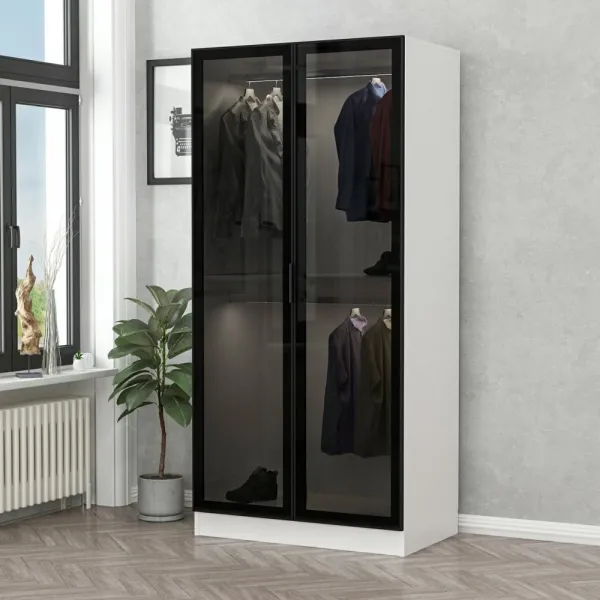 Šatníková skriňa Kale Glass Black - 210