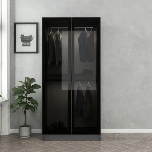 Šatníková skriňa Kale Glass Anthracite - 190