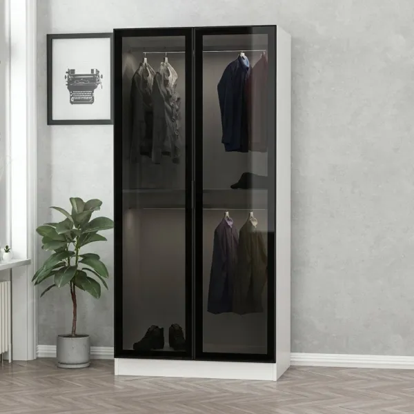 Šatníková skriňa Kale Glass Black - 190
