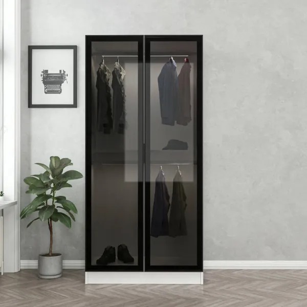 Šatníková skriňa Kale Glass Black - 190