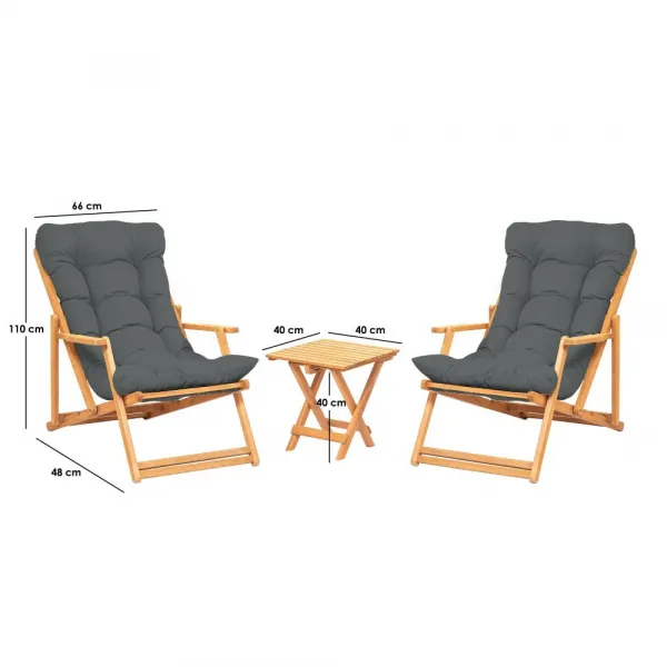 Garden Table & Chairs Set (3 Pieces) My007 - Grey