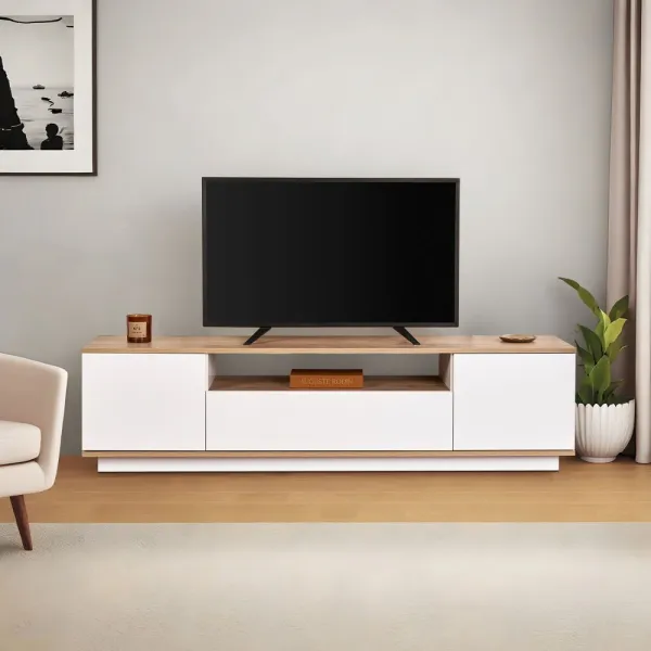 TV stolík Veramont - White, Cadiz Oak