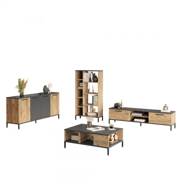 Kalune Design Sada nábytku do obývacího pokoje RI6 borovice Atlantic/antracit