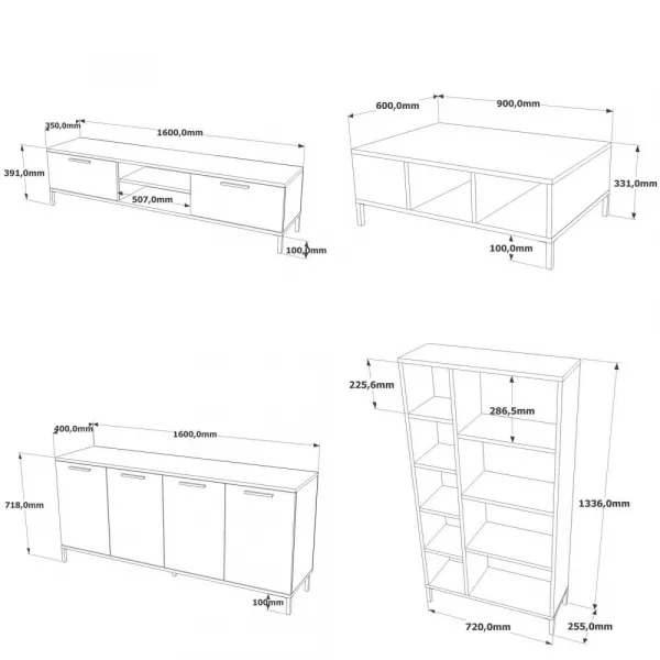 Kalune Design Sada nábytku do obývacího pokoje RI6 borovice Atlantic/antracit
