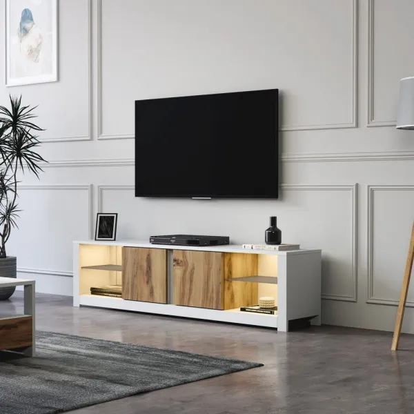 TV stolík Aydos - White, Oak