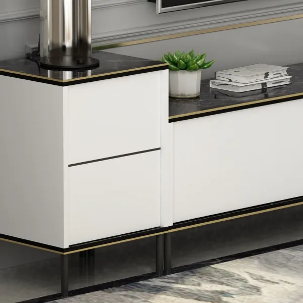 TV skrinka / Obývacia stena Imaj - White, Marble