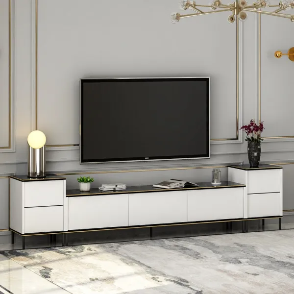TV skrinka / Obývacia stena Imaj - White, Marble