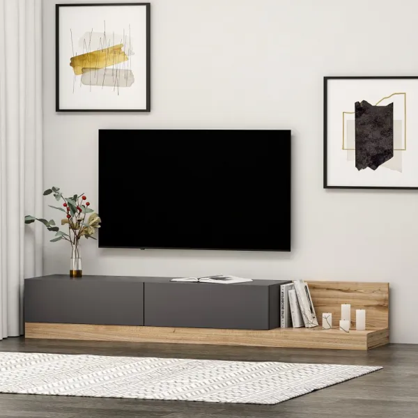 TV stolík Majör - Anthracite, Walnut