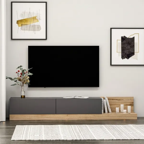 TV stolík Majör - Anthracite, Walnut