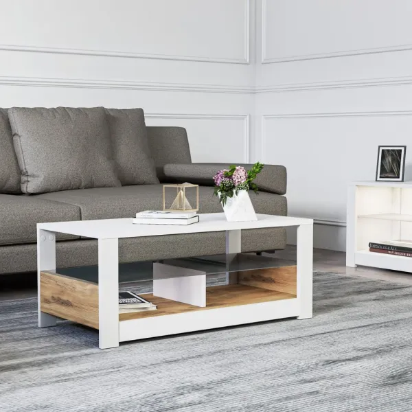 Konferenčný stolík Aydos - White, Oak
