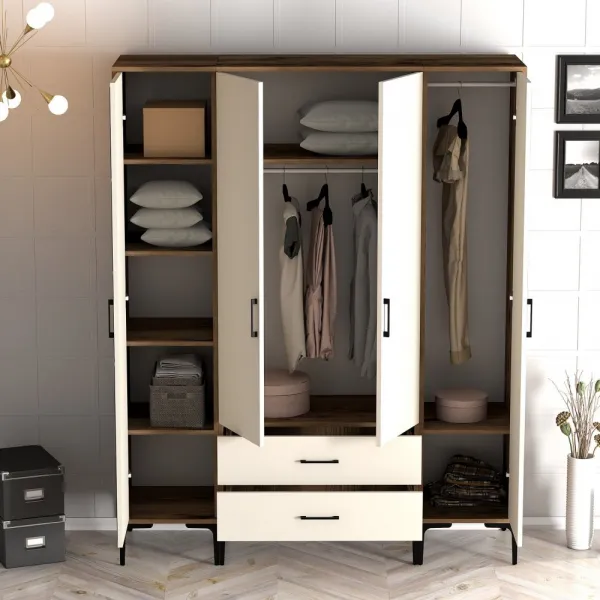 Šatníková skriňa Kumsal PTR - Walnut, Cream